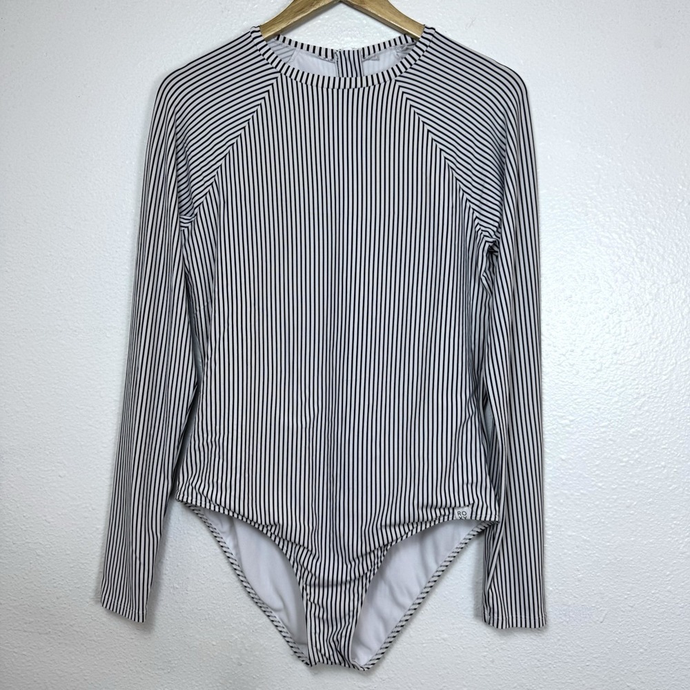 Roxy Long Sleeve One Piece Swimsuit Womens XXL Blue White Striped Pull String